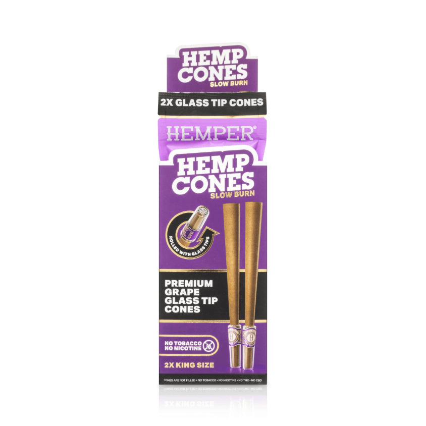 GRAPE: King Size Glass Tipped Hemp Rolls 2pk